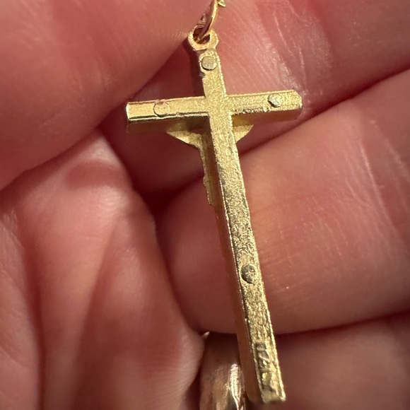 Vintage Gold and Pink Beaded Necklace with Cross - Picture 6 of 7